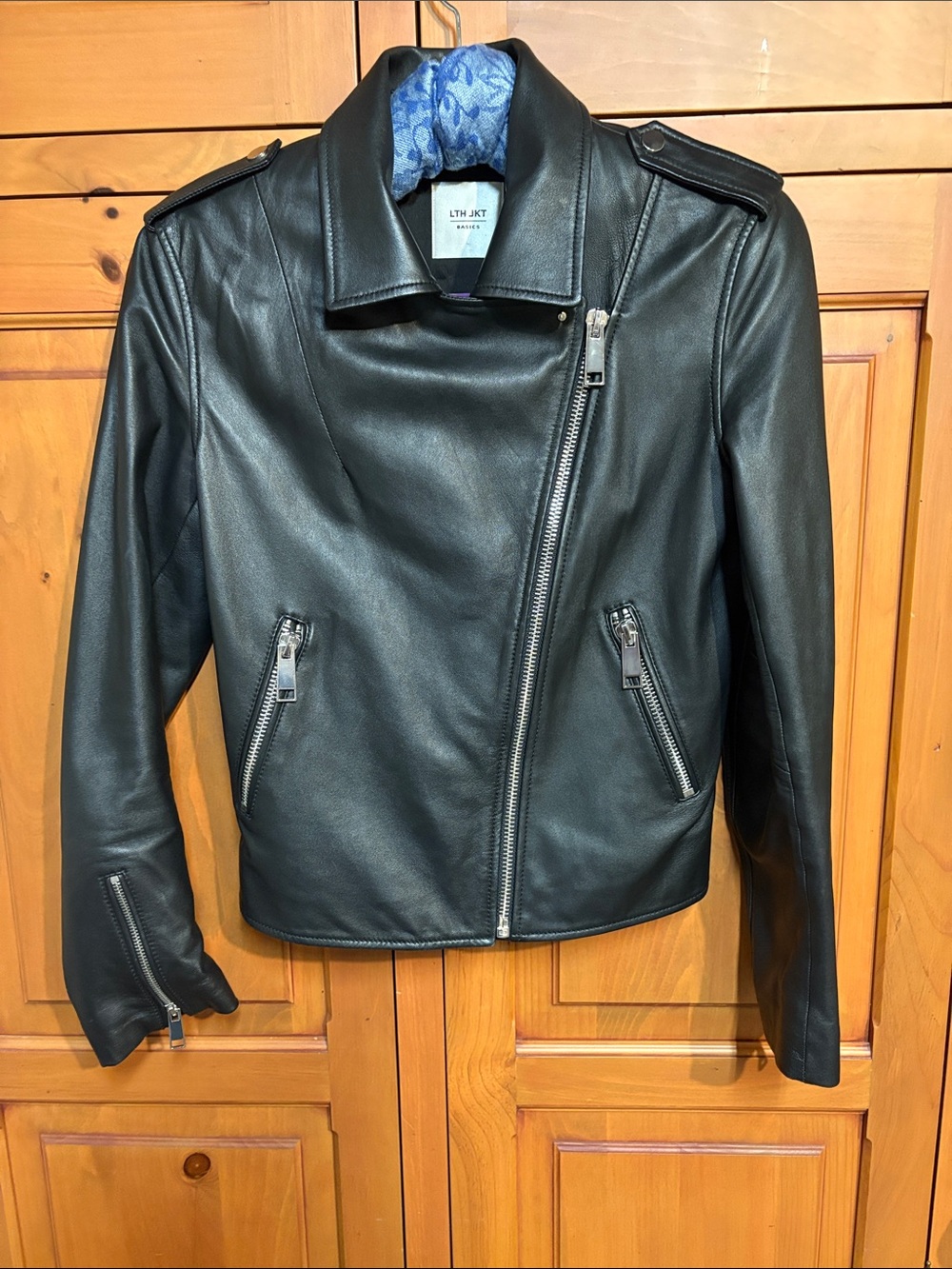 Women’s Black Leather Moto Jacket with Asymmetrical Zip